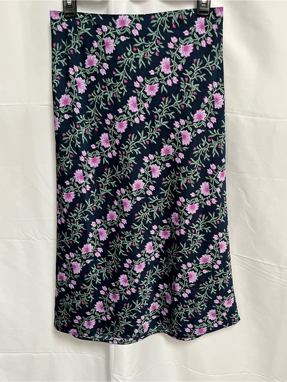 J. Crew Navy Bias Slip Skirt with Purple Floral Print